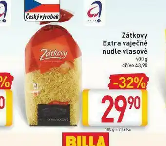 Billa Zátkovy extra vaječné nudle vlasové nabídka