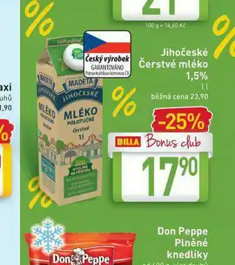 Billa Jihočeské čderstvé mléko 1,5% nabídka