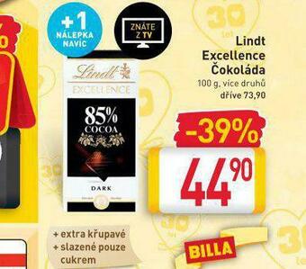 Billa Lindt excellence čokoláda nabídka