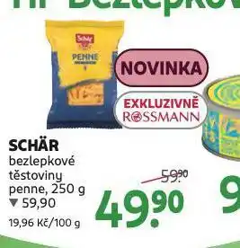 Rossmann Schär bezlepkové těstoviny penne nabídka