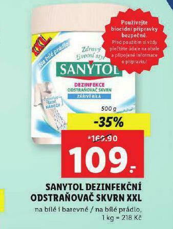 Lidl Sanytol dezinfekční odstraňovač skvrn xxl nabídka