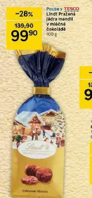 Tesco Lindt pražená jádra mandlí v mléčné čokoládě nabídka