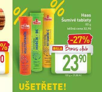 Billa Haas šumivé tablety nabídka
