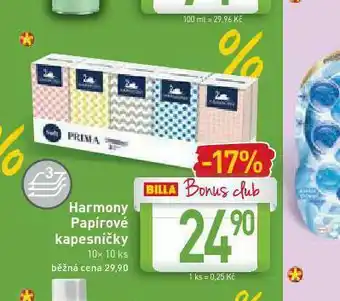 Billa Harmony papírové kapesníčky nabídka