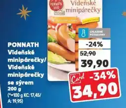 Kaufland PONNATH Vídeňské minipárečky/ Vídeňské minipárečky se sýrem nabídka