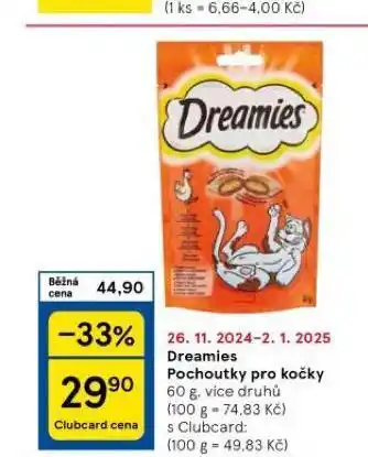 Tesco Dreamies pochoutka pro kočky nabídka