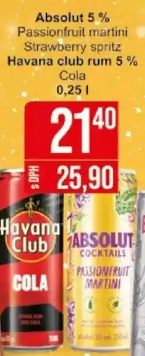 Jip Absolut 5% Passionfruit martini Strawberry spritz Havana club rum 5% Cola nabídka