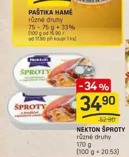 Flop NEKTON ŠPROTY různé druhy 170 g nabídka