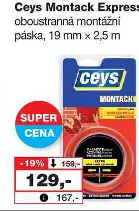 Barvy a laky drogerie Ceys Montack Express oboustranná montážní páska, 19 mm x 2,5 m nabídka