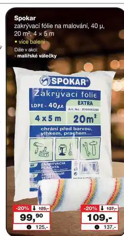 Barvy a laky drogerie Spokar zakrývací fólie na malování, 40 μ, 20 m², 4 x 5 m • více balení nabídka