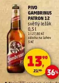 Penny Market PIVO GAMBRINUS PATRON 12 světlý ležák, 0,5 l nabídka