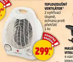 TEPLOVZDUŠNÝ VENTILÁTOR 2 vyhřívací stupně, ochrana proti přehřátí, 1 ks