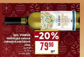 Billa SOL VINEUS Veltlínské zelené Jakostní odrůdové vino suché 0,75l nabídka