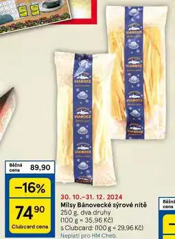 Tesco Milsy Bánovecké sýrové nitě, 250 g, dva druhy nabídka