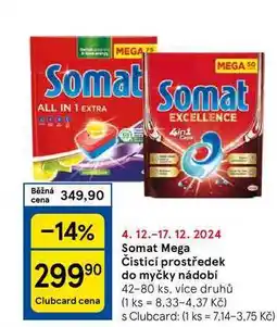 Tesco Somat Mega Čisticí prostředek do myčky nádobí, 42-80 ks, více druhů nabídka