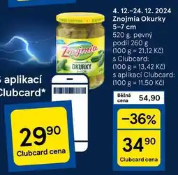 Tesco Znojmia Okurky 5-7 cm 520 g, pevný podíl 260 g nabídka