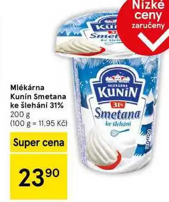 Tesco Mlékárna Kunín Smetana ke šlehání 31%, 200 g nabídka