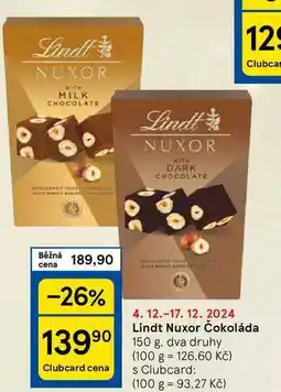 Tesco Lindt Nuxor Čokoláda, 150 g. dva druhy nabídka