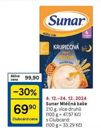 Tesco Sunar Mléčná kaše, 210 g nabídka