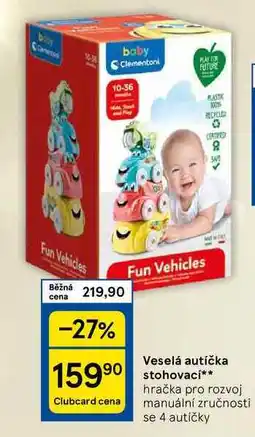 Tesco Veselá autíčka stohovací, hračka pro rozvoj manuální zručnosti se 4 autíčky nabídka