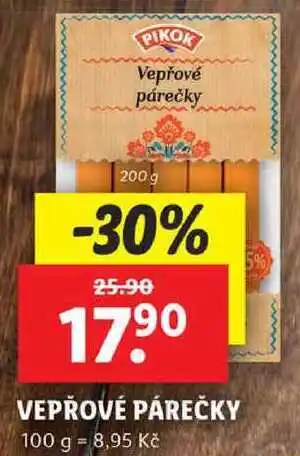 Lidl VEPŘOVÉ PÁREČKY, 200 g nabídka