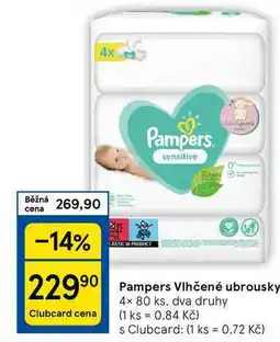 Tesco Pampers Vlhčené ubrousky, 4x 80 ks, dva druhy nabídka
