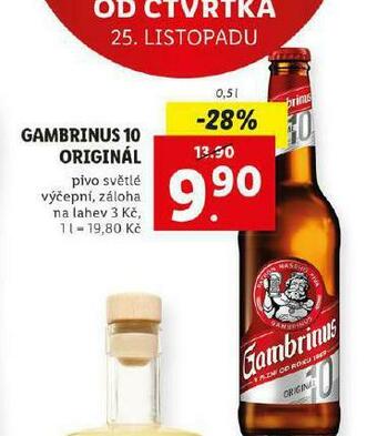 Lidl Pivo gambrinus original nabídka