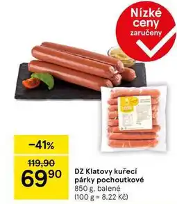 Tesco DZ Klatovy kuřecí párky pochoutkové, 850 g, balené nabídka