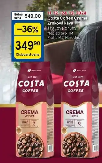 Tesco Costa Coffee Crema Zrnková káva, 1 kg nabídka