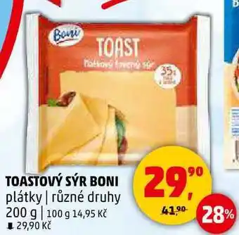 Penny Market TOASTOVÝ SÝR BONI plátky, různé druhy, 200 g nabídka