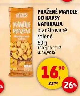 Penny Market PRAŽENÉ MANDLE DO KAPSY blanšírované solené, 60 g nabídka