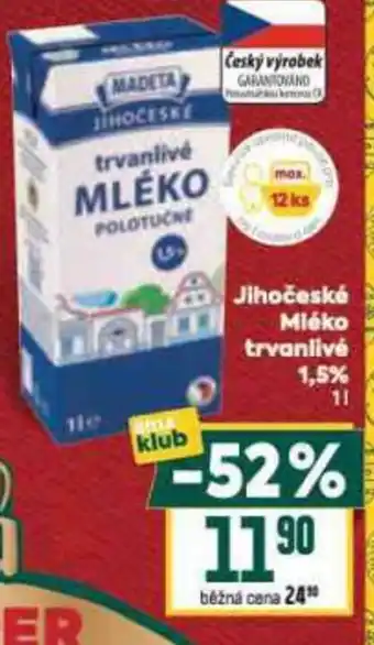 Billa MADETA Jihočeské Mléko trvanlivé 1,5% nabídka