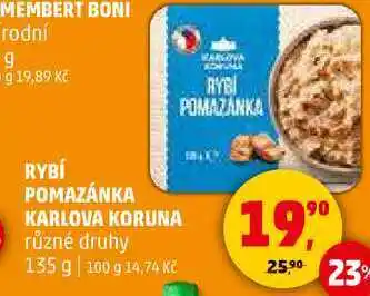 Penny Market RYBÍ POMAZÁNKA KARLOVA KORUNA různé druhy, 135 g nabídka