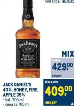 Makro JACK DANIEL'S 40%, honey, fire, apple 35% nabídka