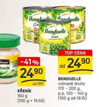 Flop BONDUELLE vybrané druhy 170 - 200 g. p.p. 130-140 g 160 g nabídka