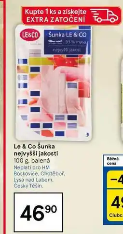 Tesco Le & Co Šunka nejvyšší jakosti, 100 g, balená nabídka