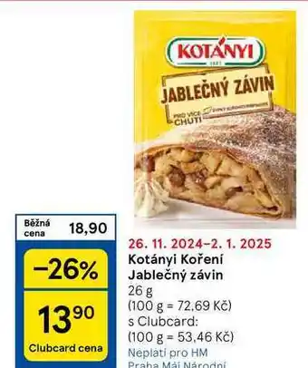 Tesco Kotányi Koření Jablečný závin, 26 g nabídka