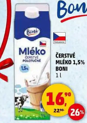 Penny Market ČERSTVÉ MLÉKO 1,5% BONI, 1 l nabídka