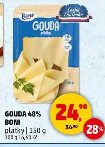 Penny Market GOUDA 48% BONI plátky, 150 g nabídka