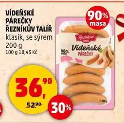 Penny Market VÍDEŇSKÉ PÁREČKY ŘEZNÍKŮV TALÍŘ klasik, se sýrem, 200 g nabídka