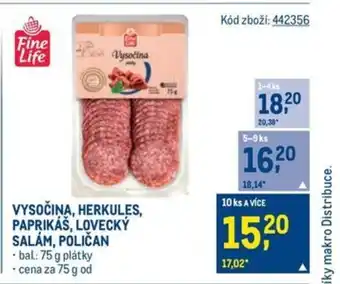 Makro Vysočina, Herkules, paprikáš, lovecký salám, poličan nabídka