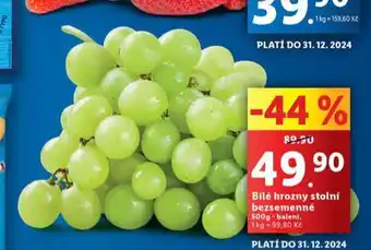 Lidl Bílé hrozny stolní bezsemenné nabídka