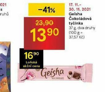 Tesco Geisha čokoládová tyčinka nabídka