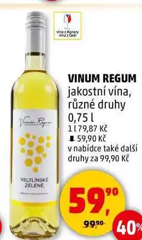 Penny Market VINUM REGUM jakostní vína, různé druhy, 0,75 l nabídka