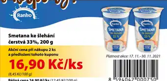 Coop Smetana ke šlehání 33% 200g nabídka