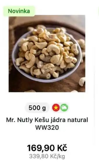 Košík Mr. Nutly Kešu jádra natural WW320 500g nabídka