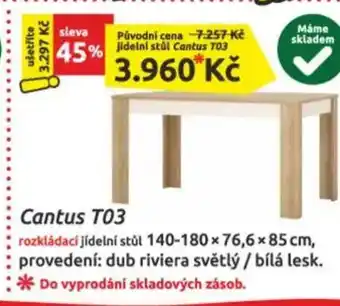 Orfa Nábytek Cantus T03 rozkládací jídelní stů nabídka