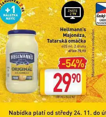 Billa Hellman´s tatarská omáčka, majonéza nabídka