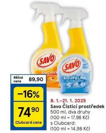 Tesco Savo Čisticí prostředek, 500 ml, dva druhy nabídka