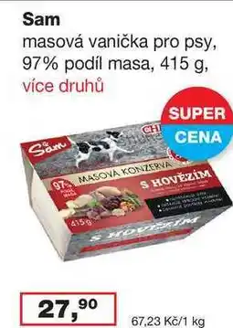 Ráj drogerie Sam masová vanička pro psy, 97% podíl masa, 415 g, více druhů nabídka